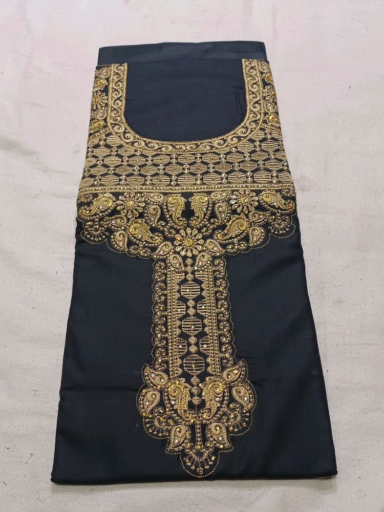 Fancy Golden Neck Work On Black Suit