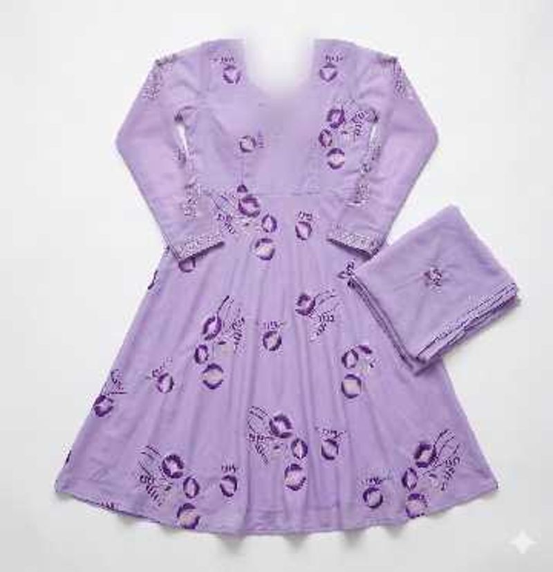 beautiful lavender anarkali suit with dupatta and