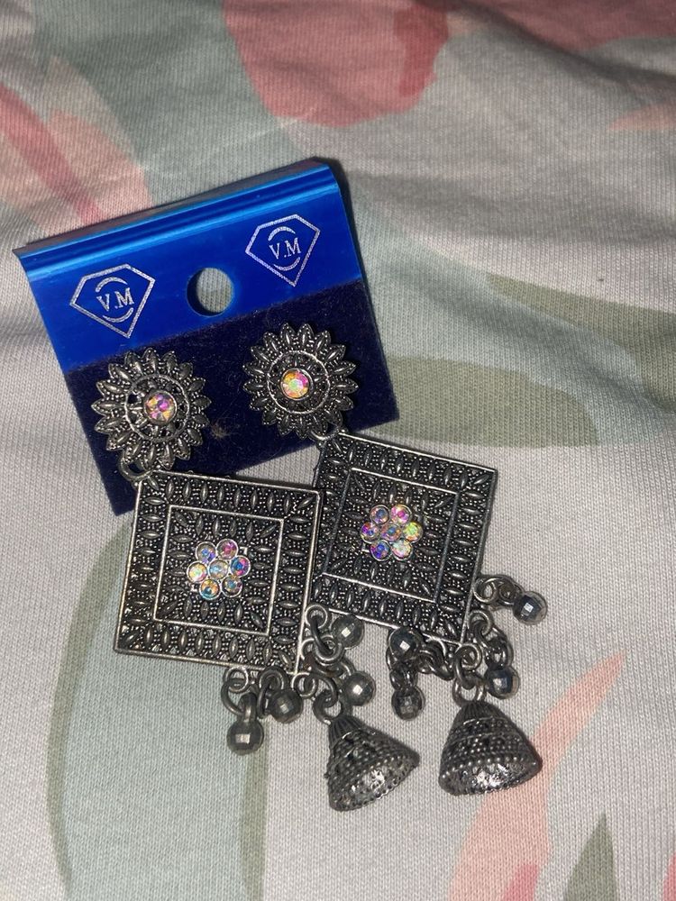 Antique Silver Jhumka Earrings