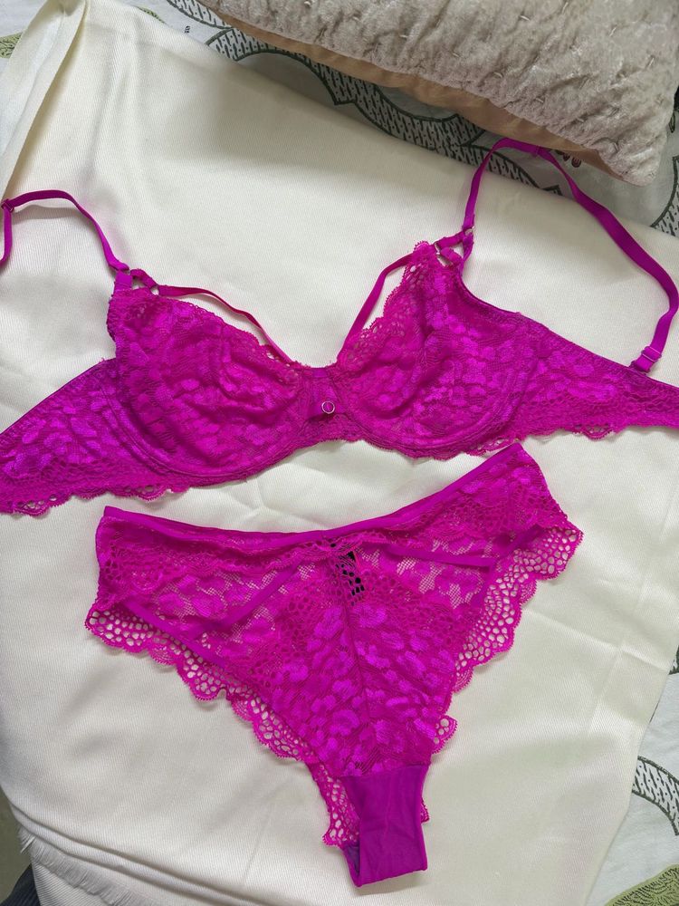 Hot Pink Lace Bra and Panty Set
