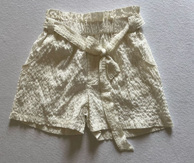 Cream Tie Waist Shorts