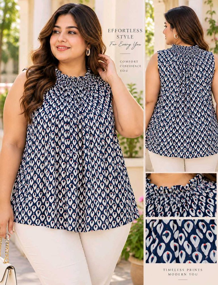 Chic Sleeveless Navy Print Top