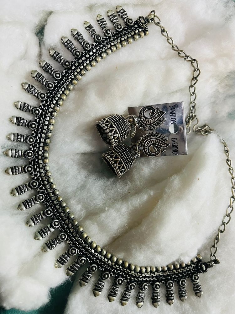 Oxidised Silver Choker Set