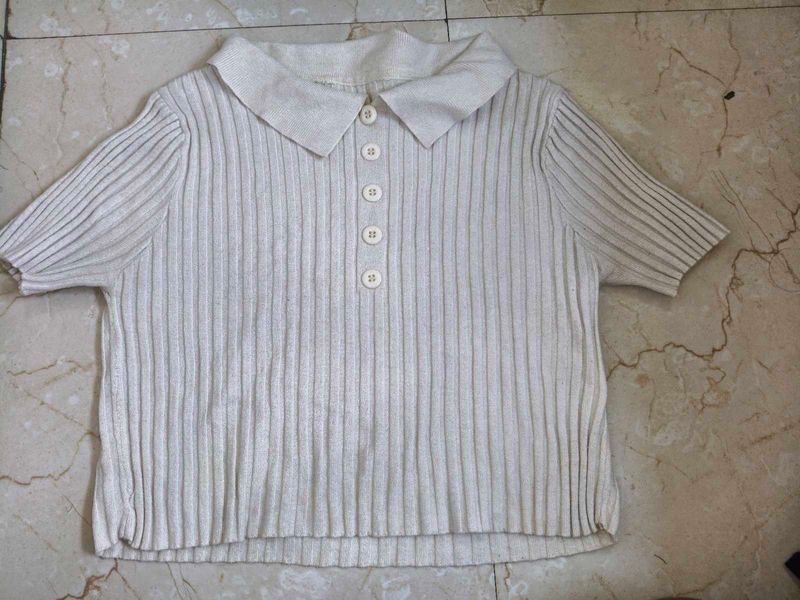 Ribbed Knit Polo Shirt
