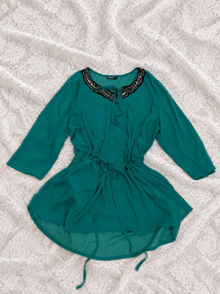 y2k Teal Embellished Tunic