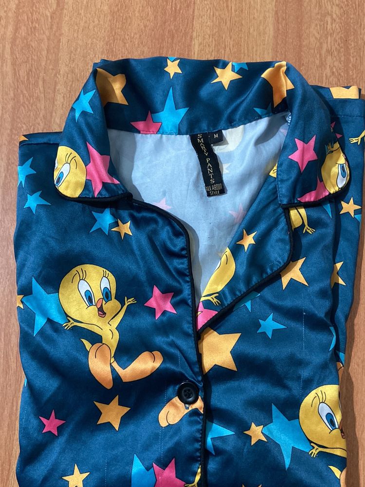 Printed Satin Night Wear