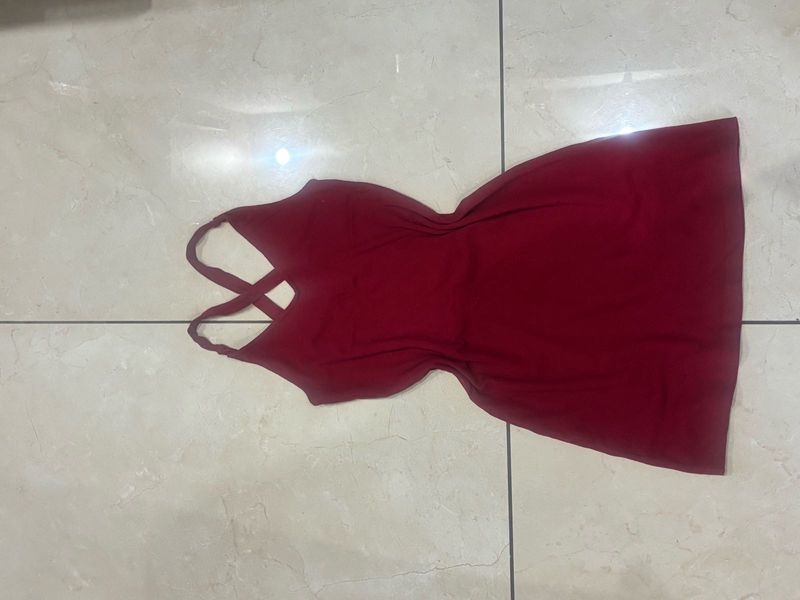 Maroon Criss-Cross Back Mini Dress