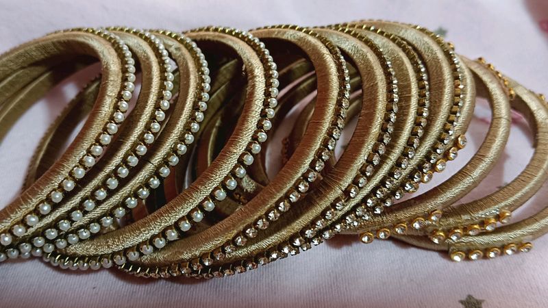 Gold &amp; Pearl Bangles - Set of 10