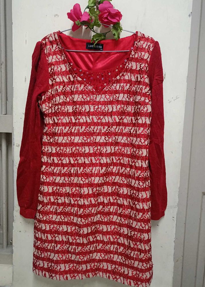 Chic Red Lace Overlay Dress
