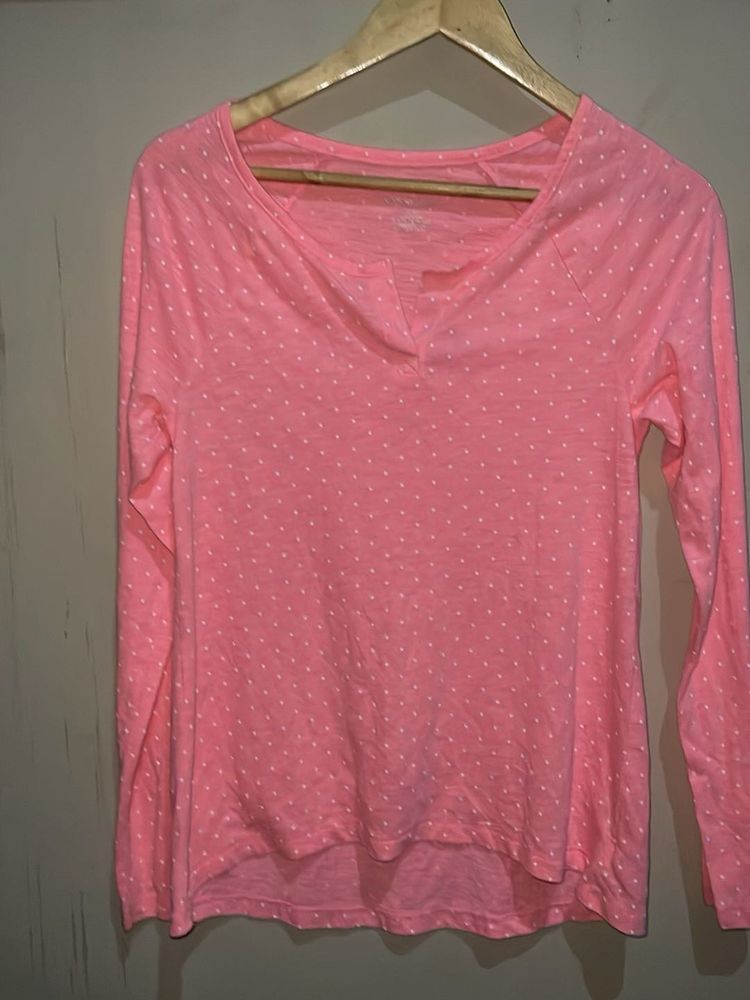 Pink Polka Dot Long Sleeve Top