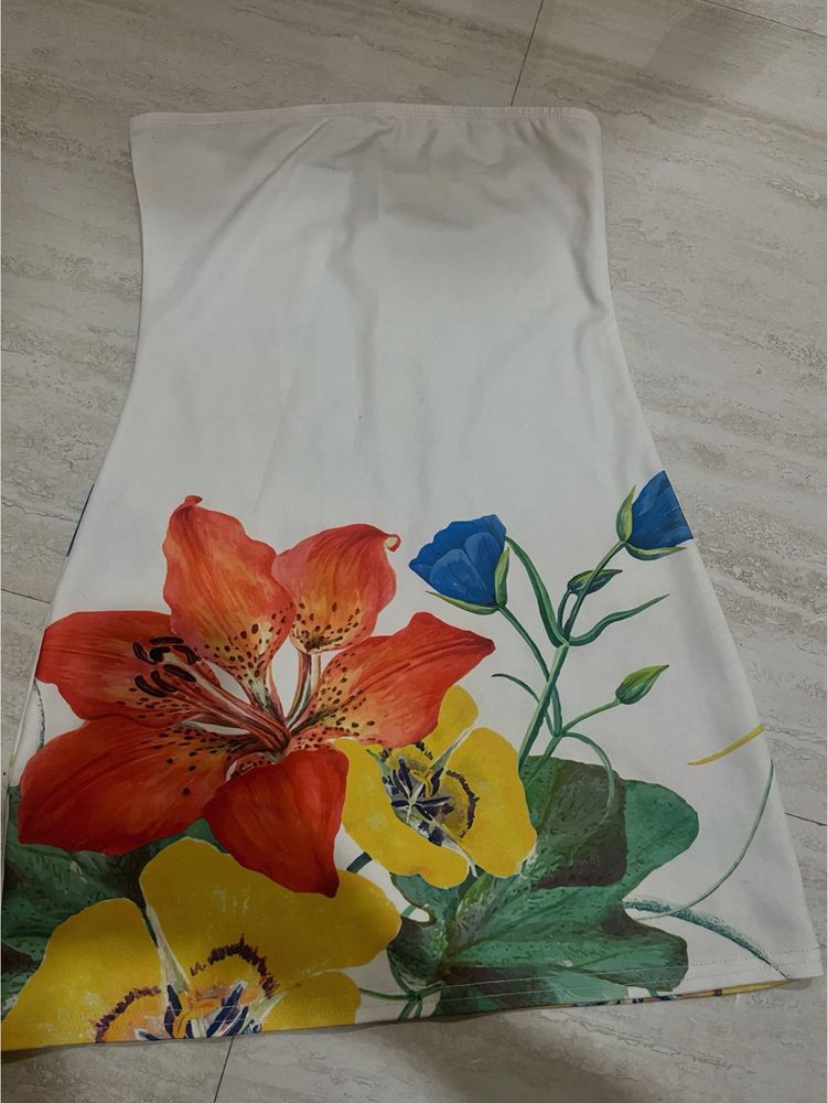 Strapless Floral Print Dress