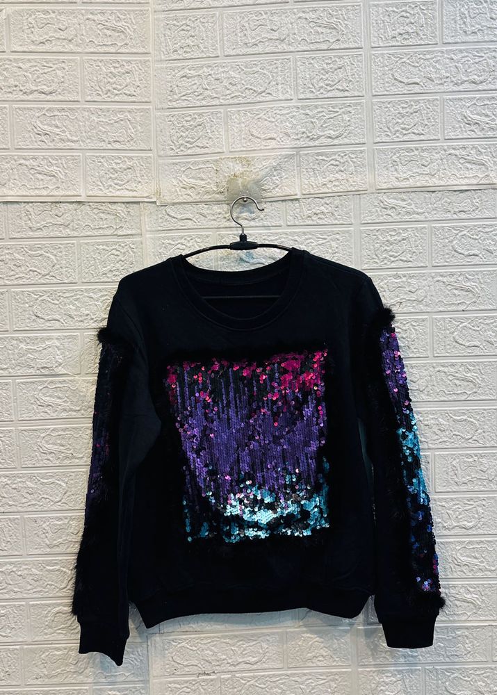 🇮🇹 Italy imported Sequin &amp; Fur Trim Sweatshirt