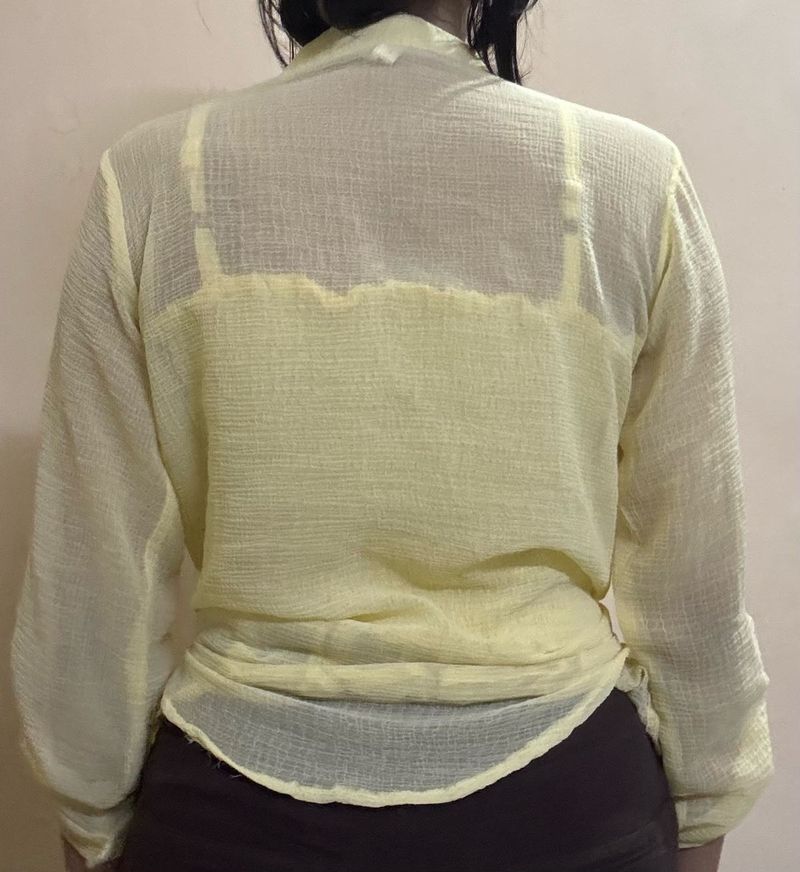 Sheer Yellow Wrap Blouse
