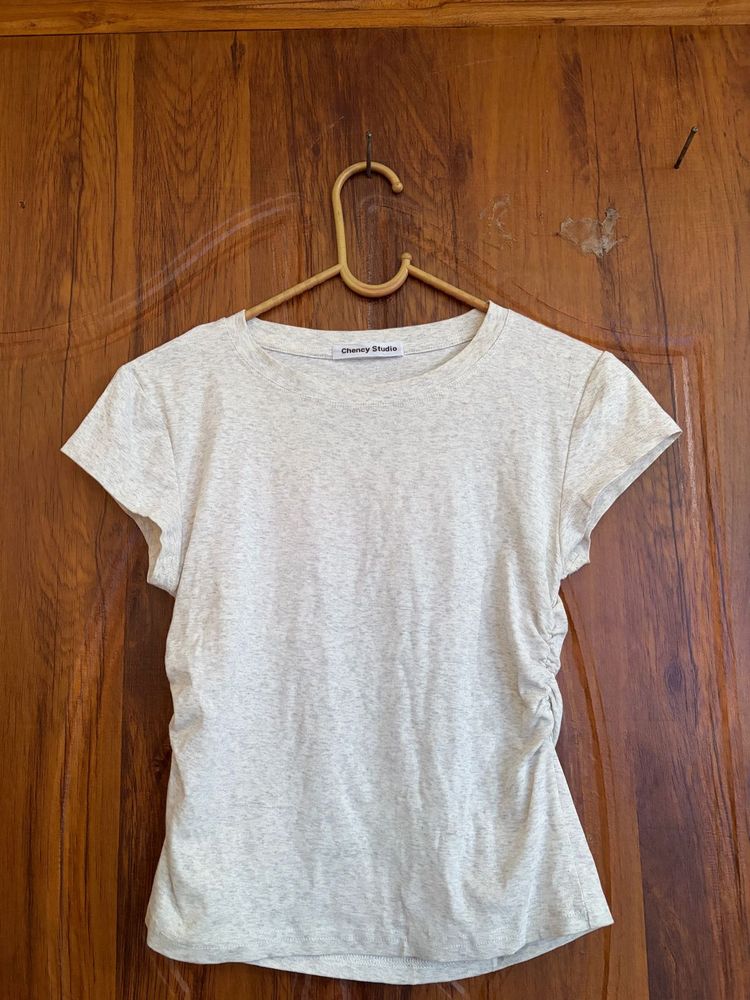 Light Grey basic Ruched Side T-Shirt