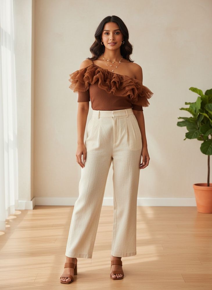 Brown Ruffle Top