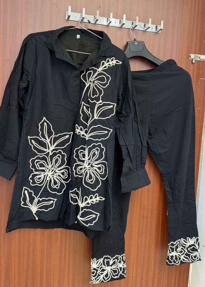 Black Co-ord set with Floral Embroidery