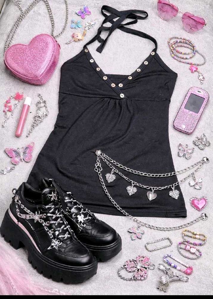 Y2K Black Halter Neck Top