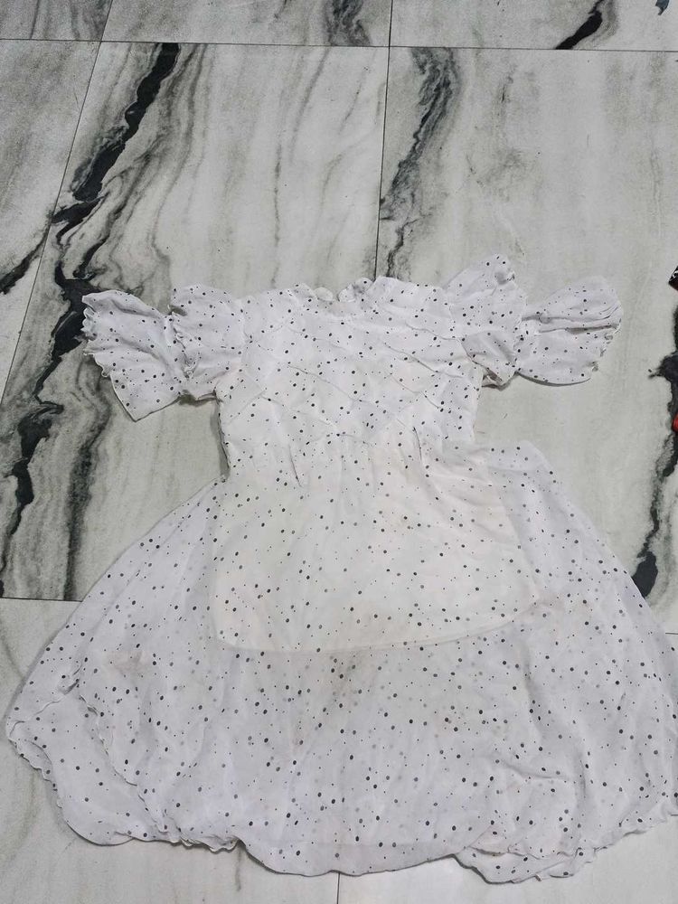 White Polka Dot Off-Shoulder Dress