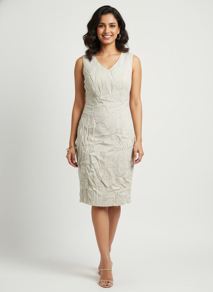 BEIGE ONE PIECE DRESS ( KNEE LENGTH )