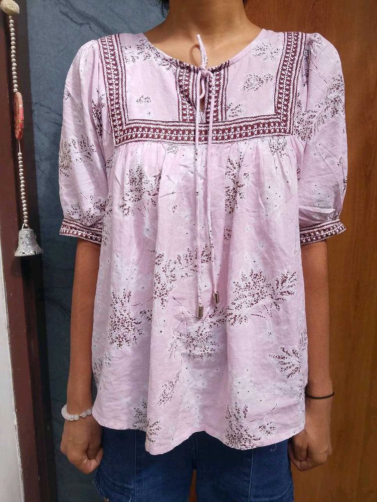 Pink Floral Print Kurta Top