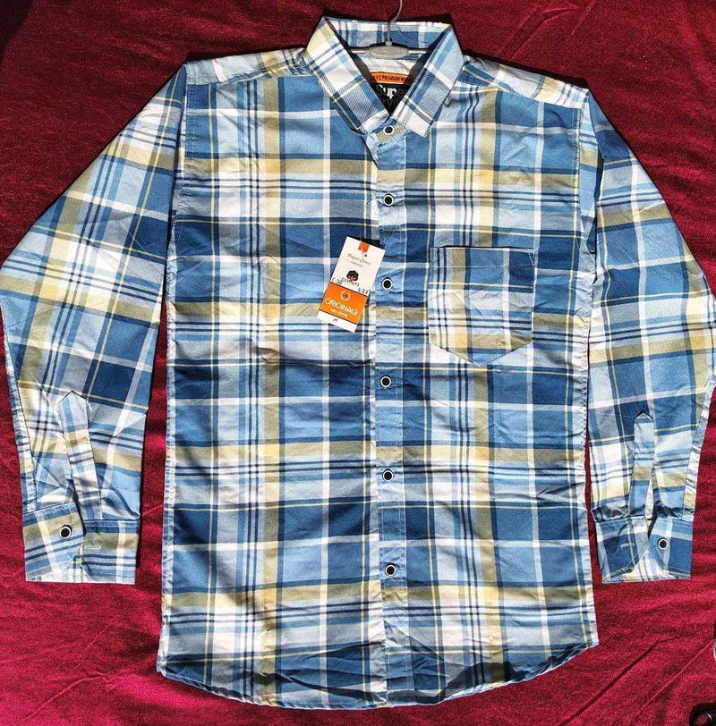 Men's Blue Plaid Casual Shirt