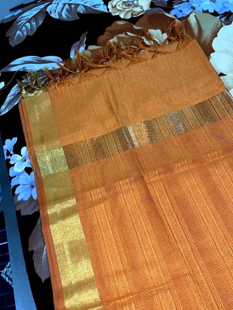 Elegant Orange duptaa with Gold Border