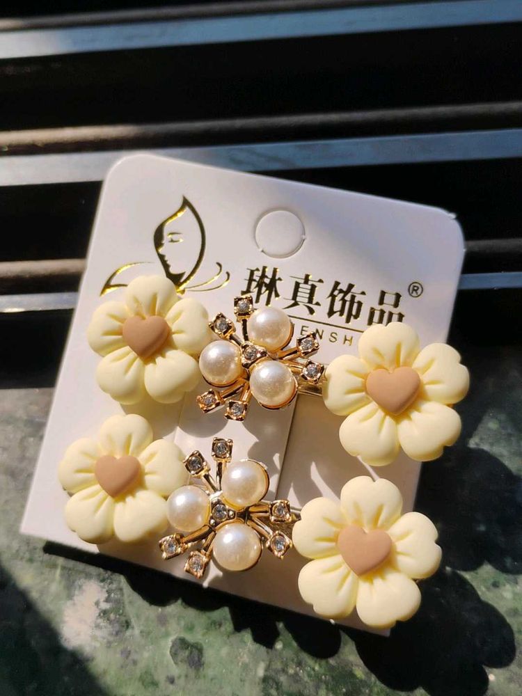 Cute Flower &amp; Pearl Hair Clips