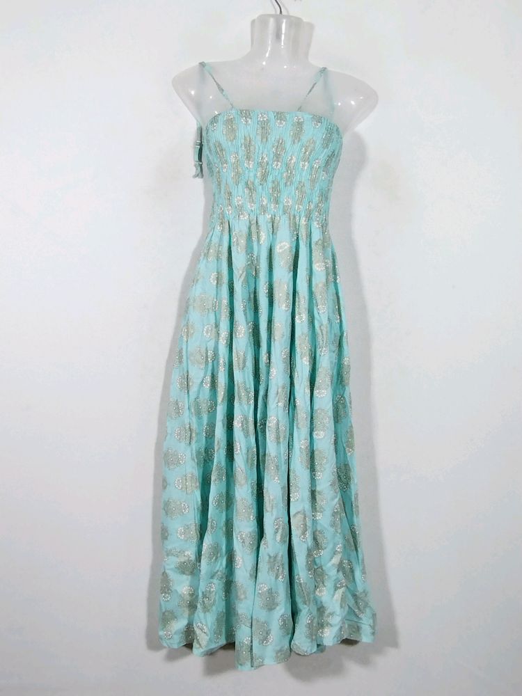 Light Cyan Blue Floral Printed Dress (Women)