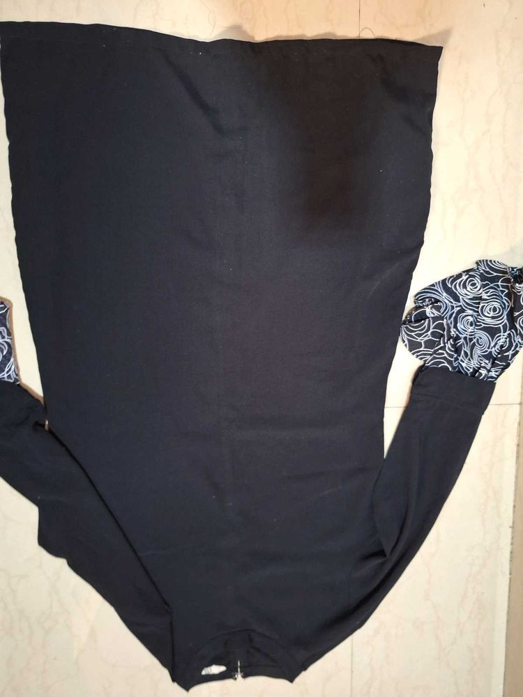 Black Midi Dress with Swirl Sleeves