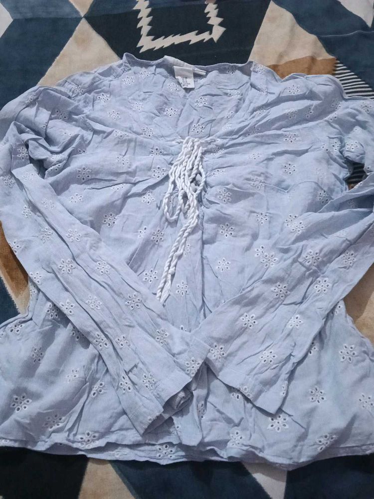Light Blue Embroidered Tie-Up