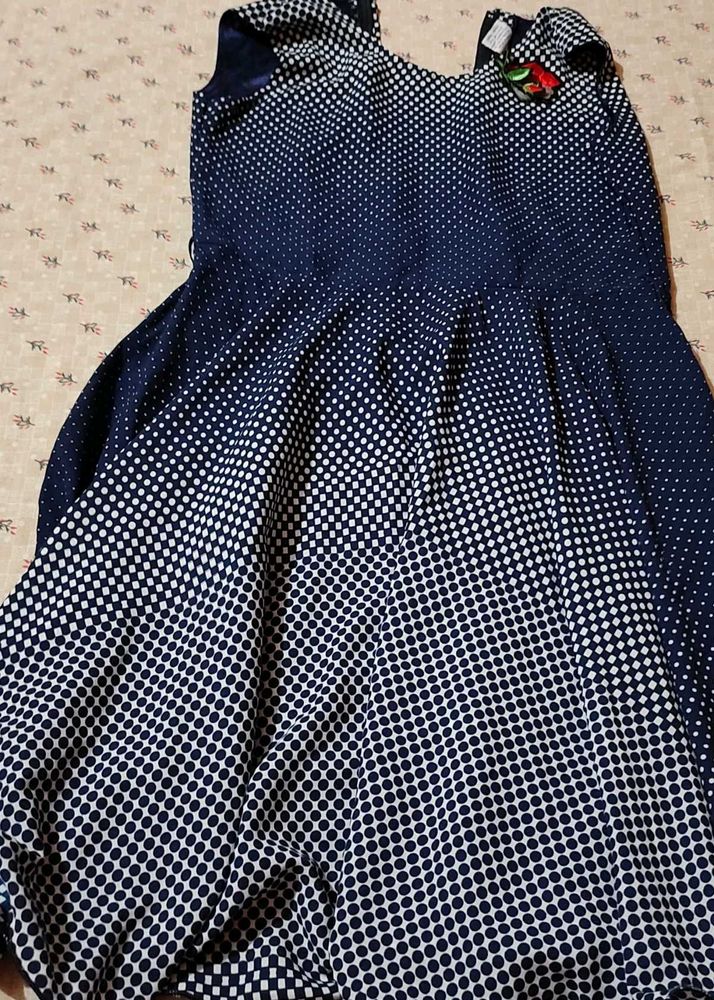 Navy Blue Polka Dot Fit-and-Flare Dress