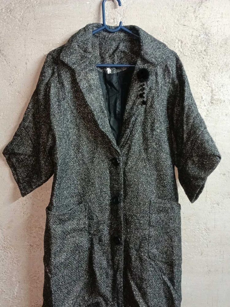 Stylish Gray Textured Coat Long