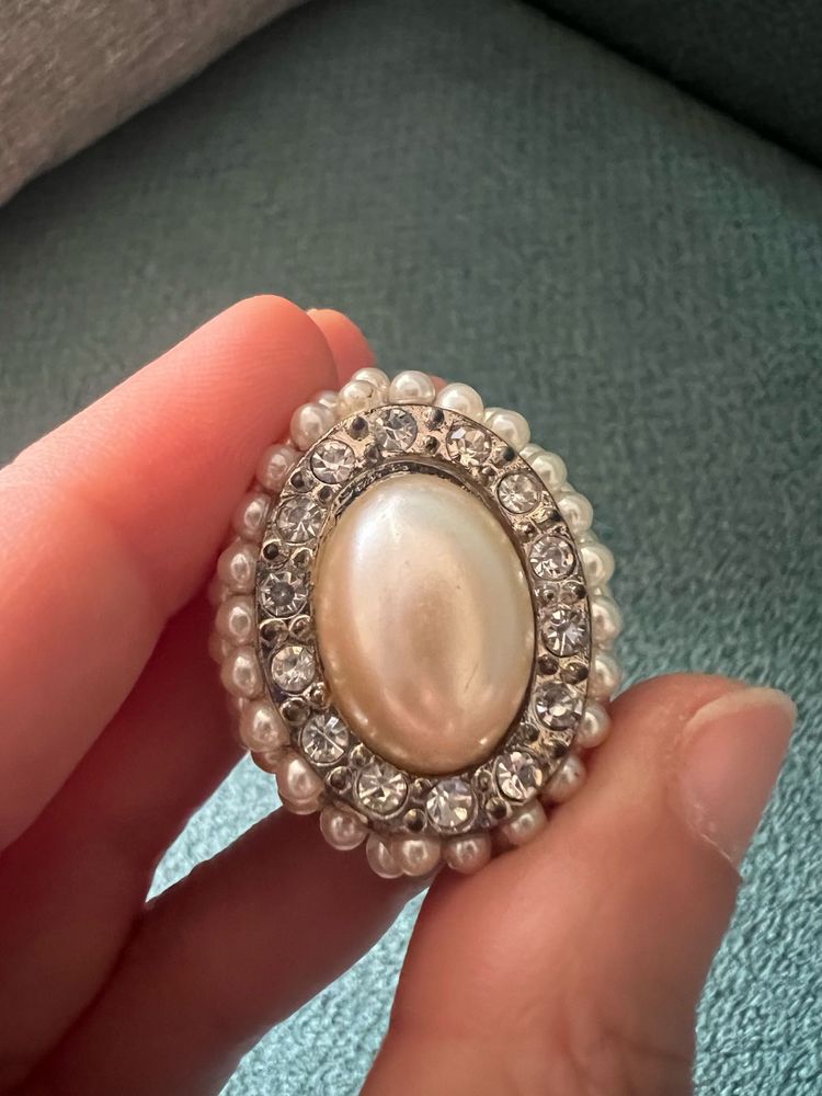 Pearl &amp; Rhinestone Adjustable Ring