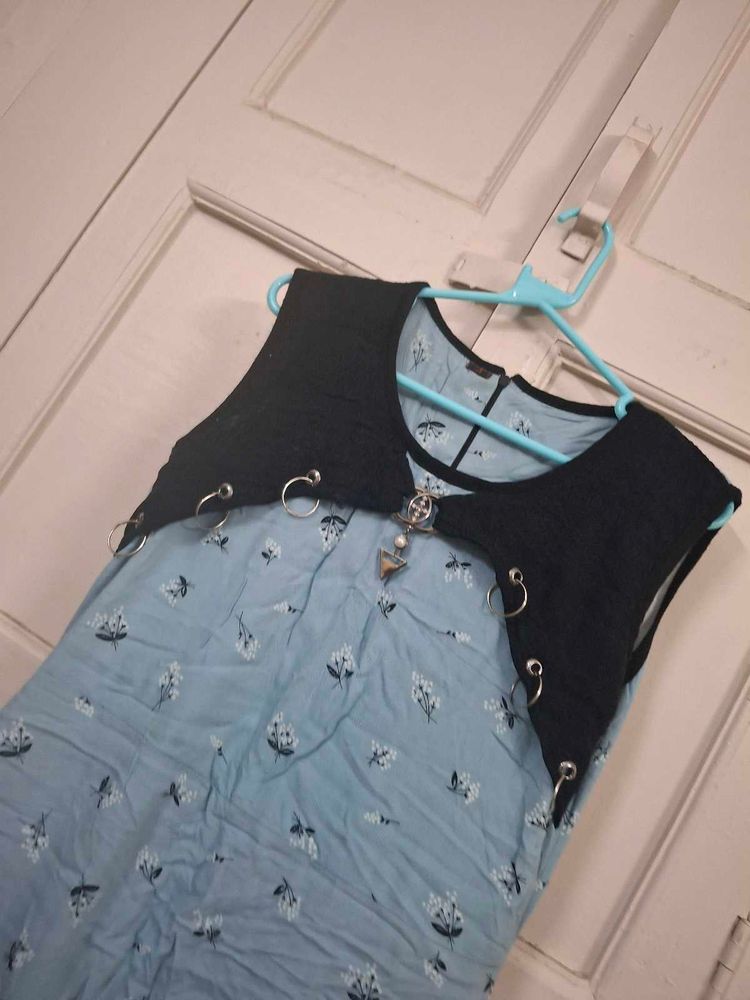 💥Blue Floral Dress with Vest