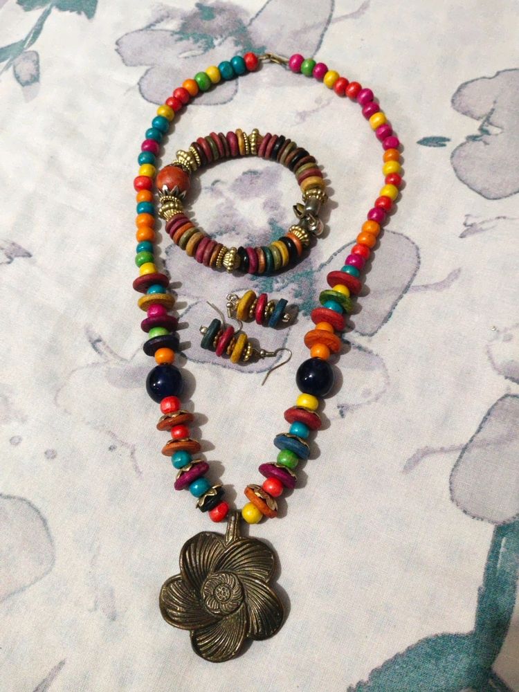Boho Beaded Necklace and Bracelet Set