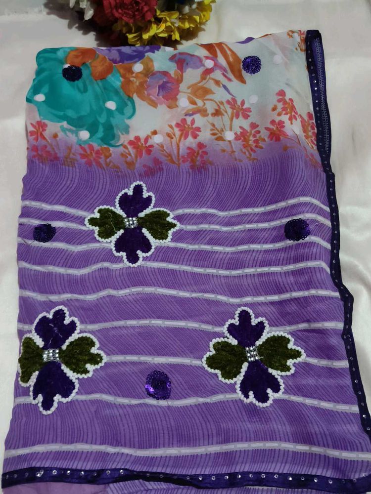 Vibrant Floral Print Saree with blouse