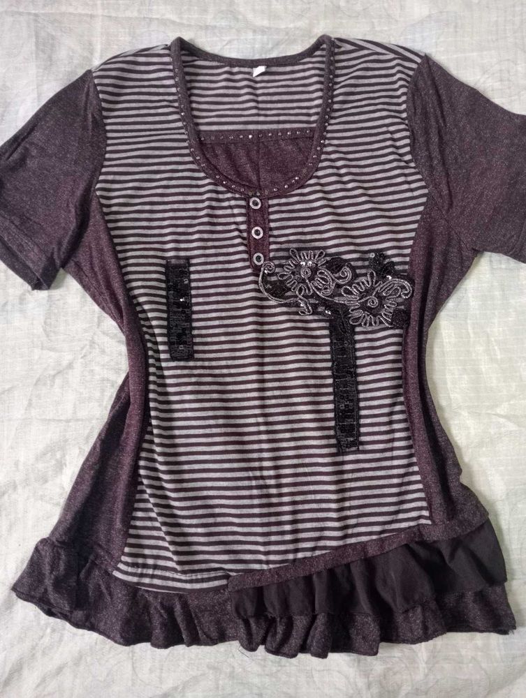 Striped Ruffled Hem Top