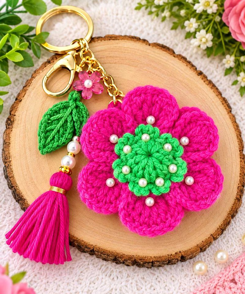 Handmade Crochet Flower Keychain