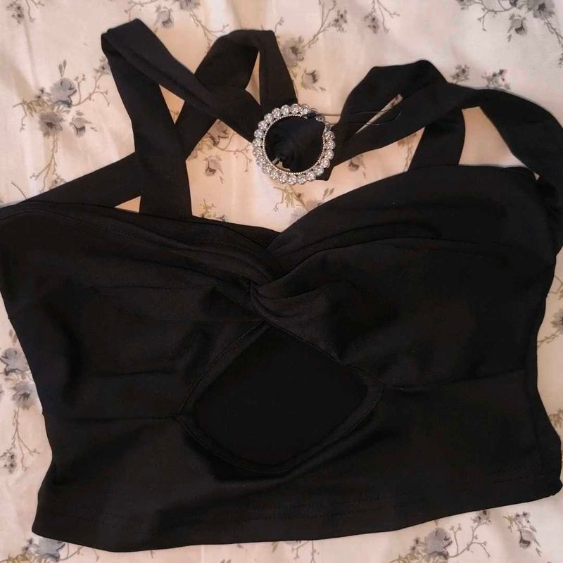 Stylish Black Halter Neck Crop Top