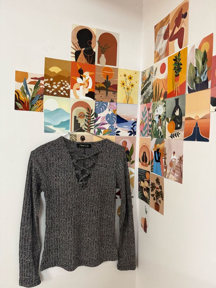 Grey Lace-Up Ribbed Long Sleeve Top