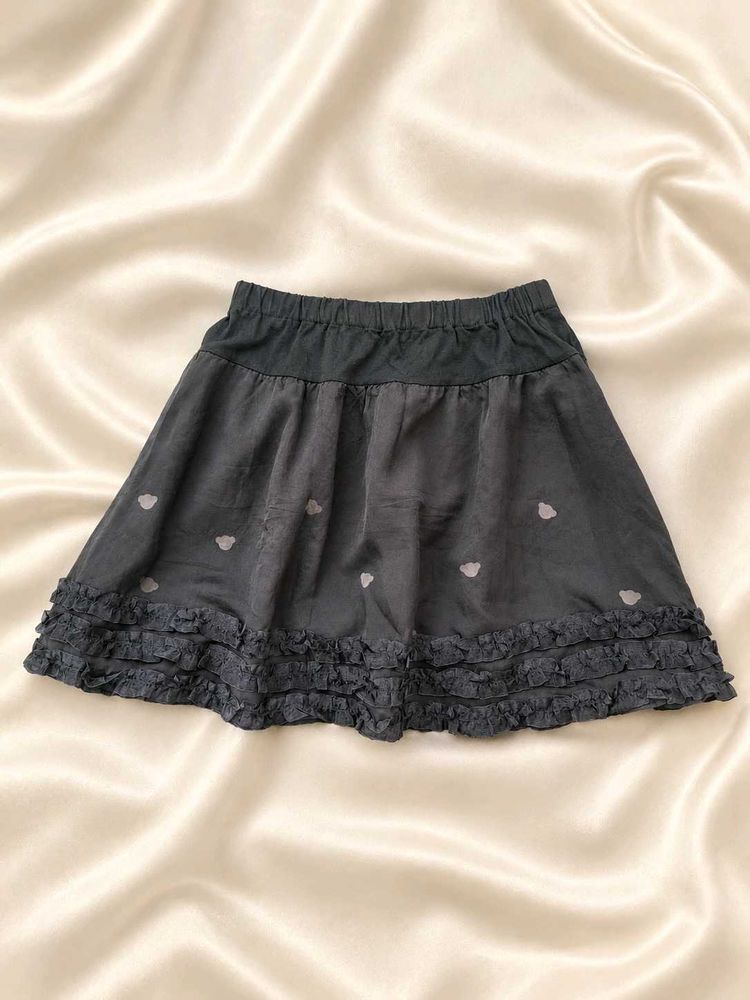 Gray Ruffled Skirt with Cloud Pattern