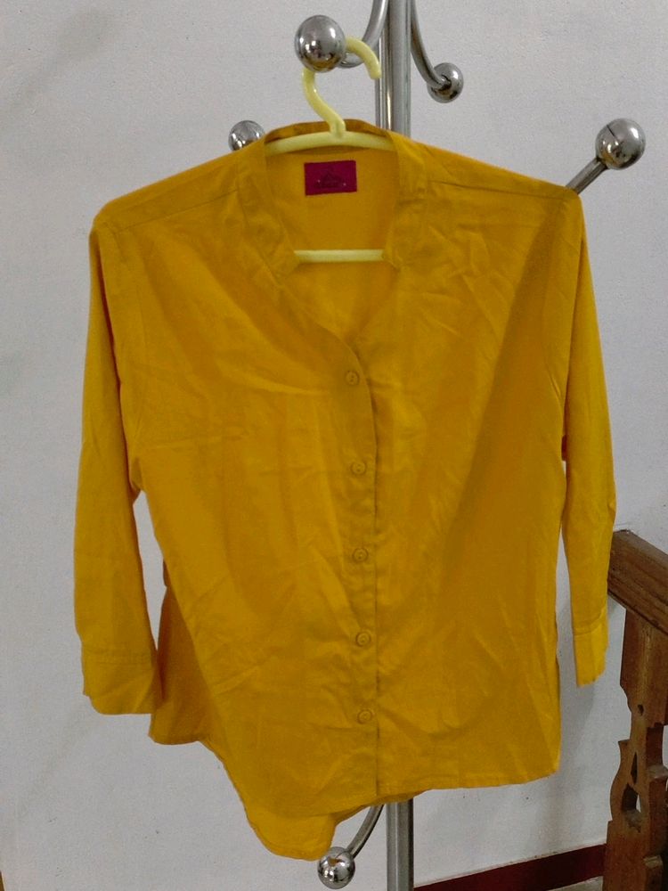 Casual Yellow Shirt For Girls With 3/4th Sleeves
