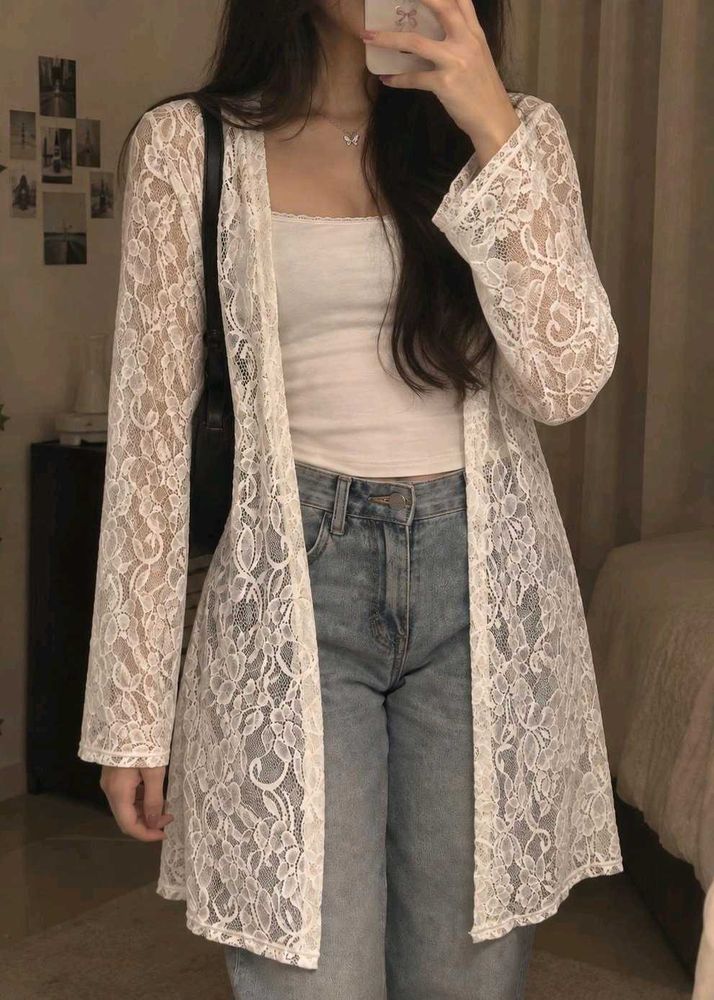 Imported White Lace Cardigan Kimono