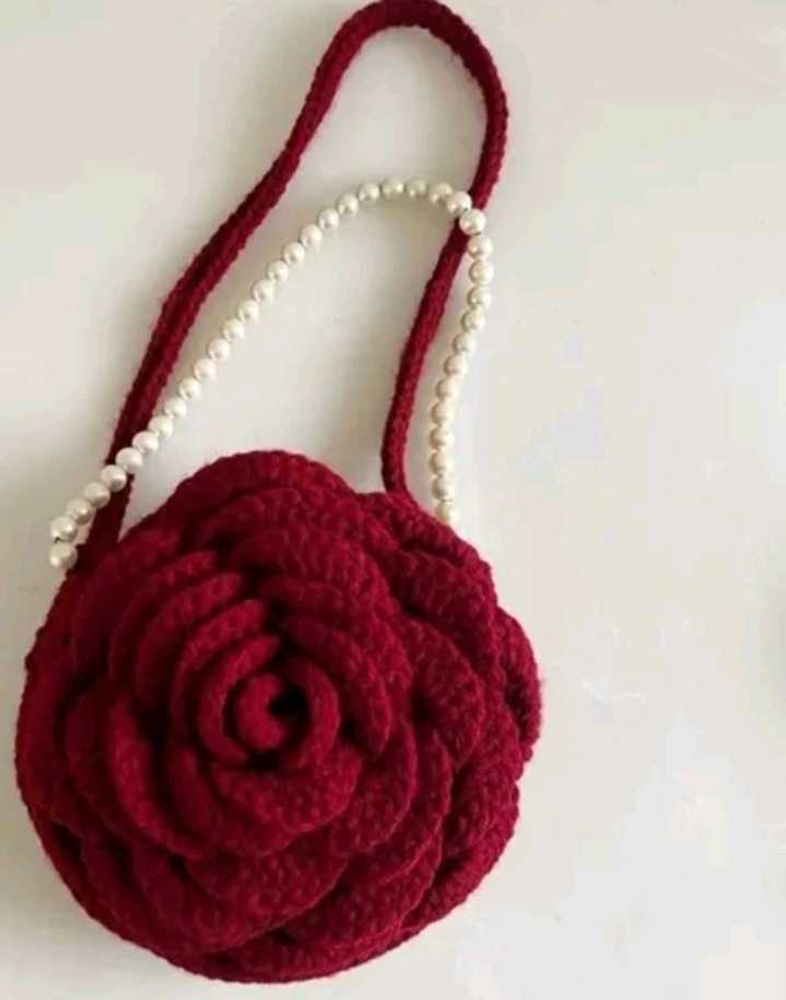 Red Rose Crochet siling Bag with Pearls
