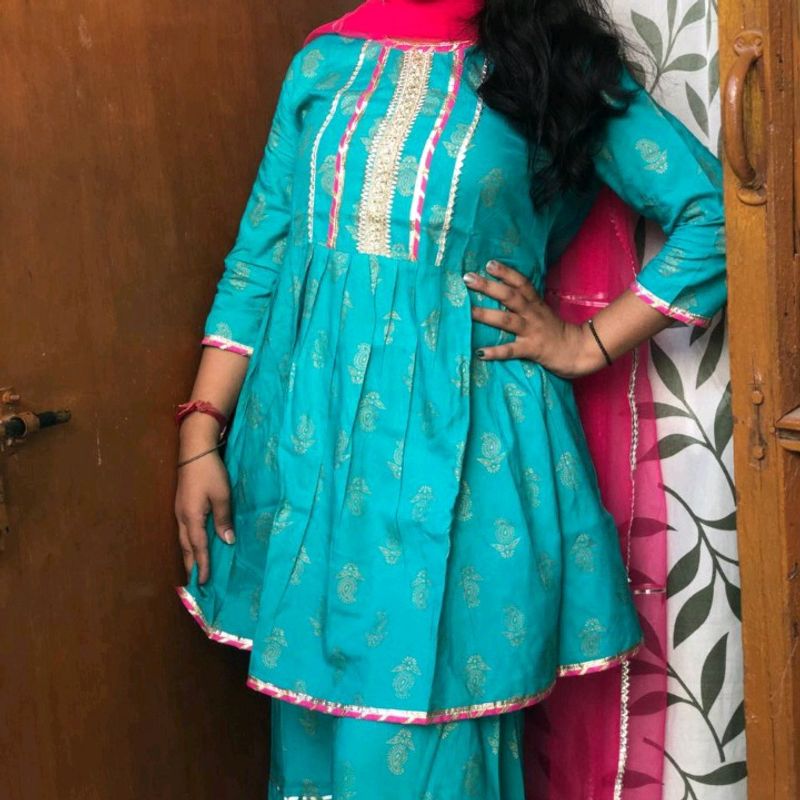Stylum Turquoise Kurta Sharara Set With Dupatta