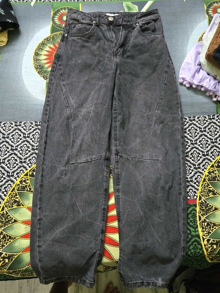 Washed Black Wide Leg Jeans