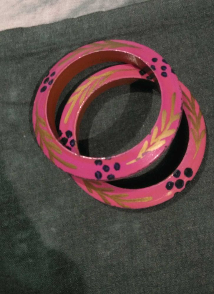 Handcrafted Pink &amp; Gold Bangles (Set of 2)