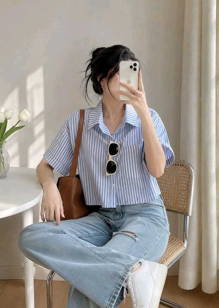 Korean Pintrest Classic Striped Button-Up Shirt