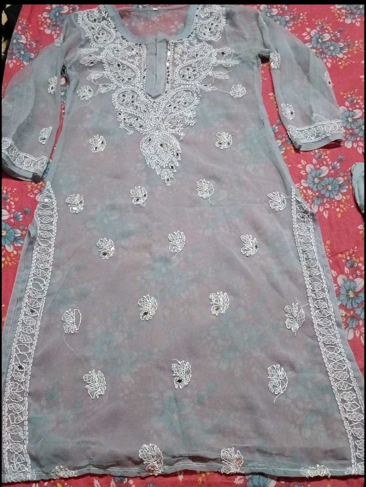 Chikankari kurti with mirror work....