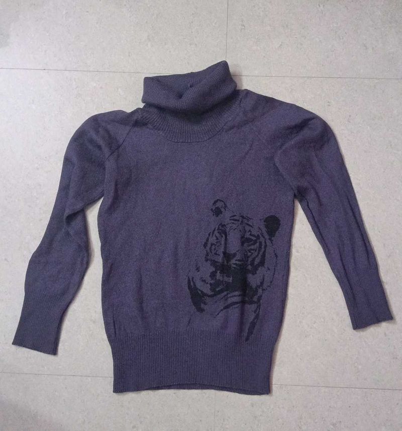Tiger Print Turtleneck Sweater
